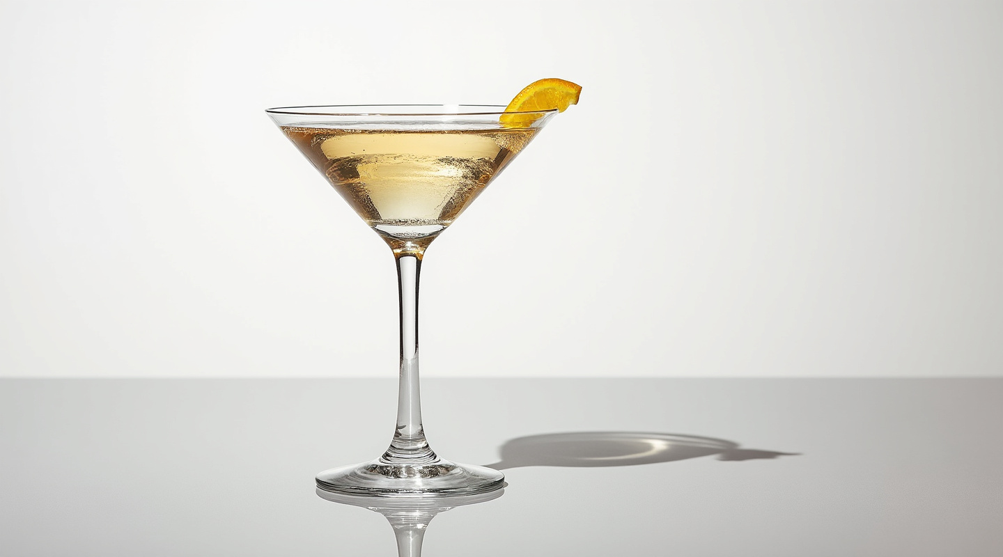 Monarch Martini cocktail served in a martini glass with a lemon zest garnish