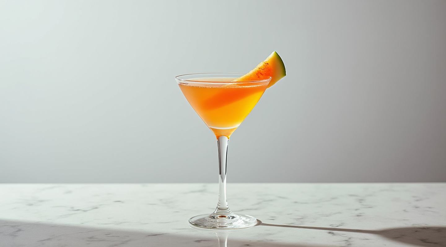 Port and Melon Cocktail with a melon slice garnish