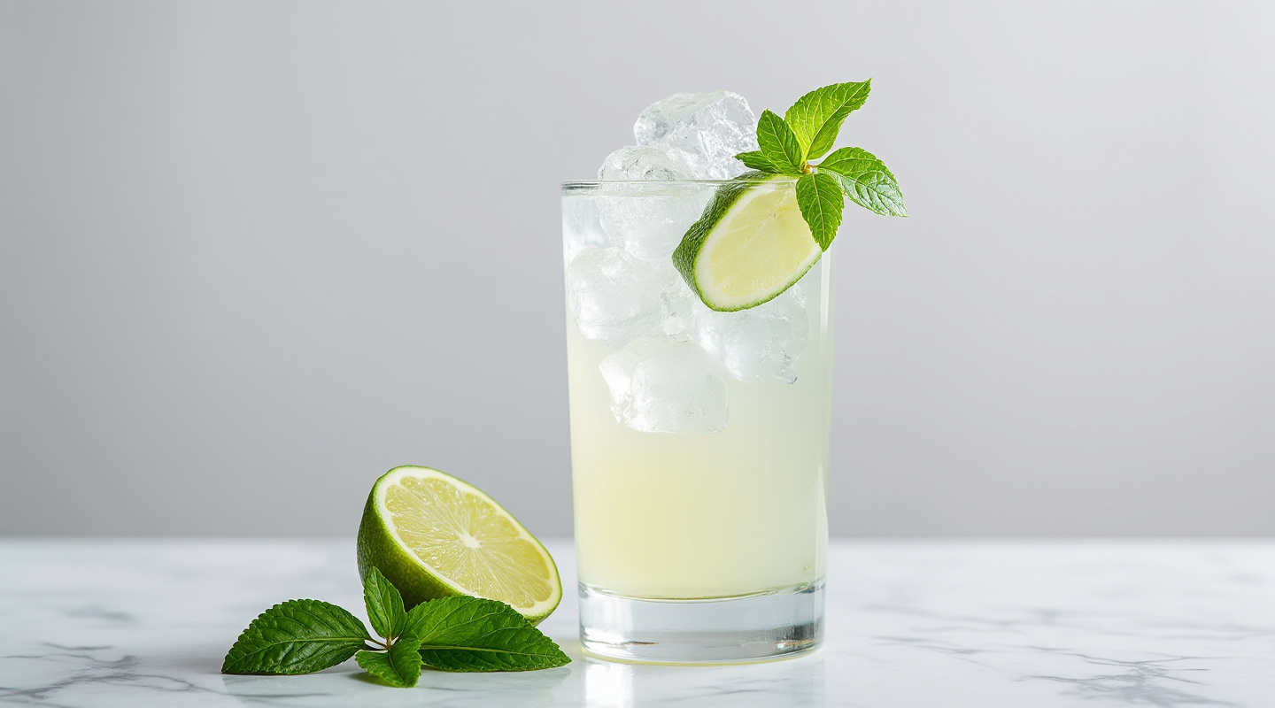 Gin Rickey cocktail served in a highball glass with a lime peel garnish