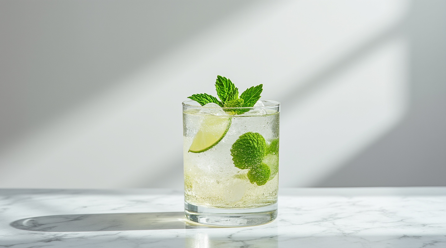 Royal Mojito served in a glass with mint garnish