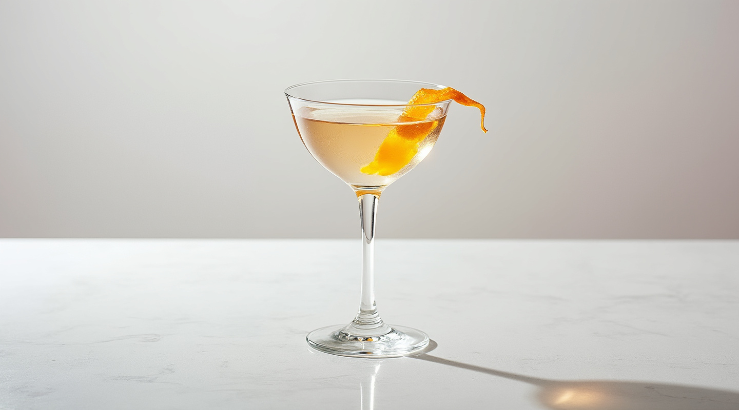 Glass of Bartender's Martini with orange zest twist