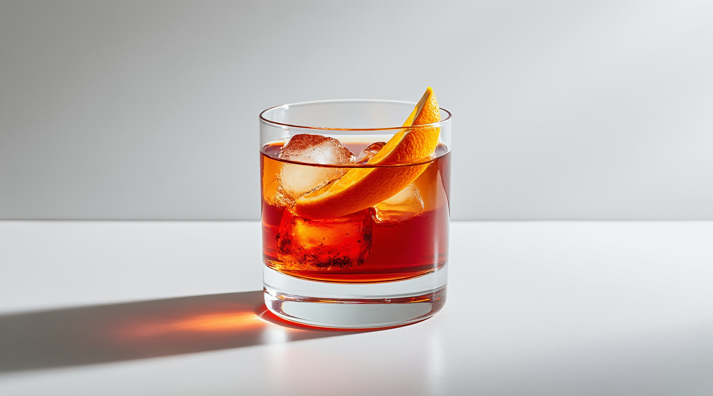 Scotch Negroni cocktail served in an Old-fashioned glass with an orange slice garnish
