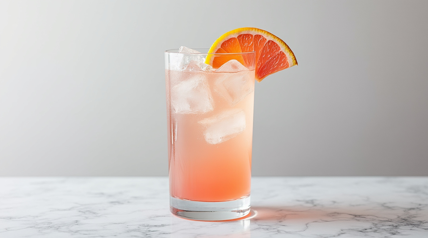 South China Breeze cocktail in a Collins glass garnished with an orange slice