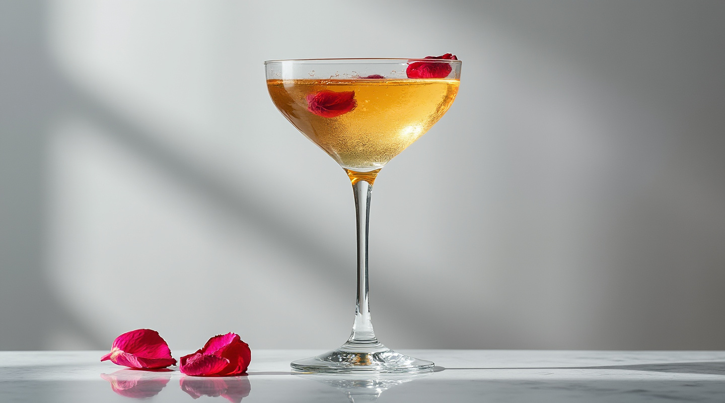 A Martini glass filled with the Settle Petal cocktail, capturing its elegant presentation.