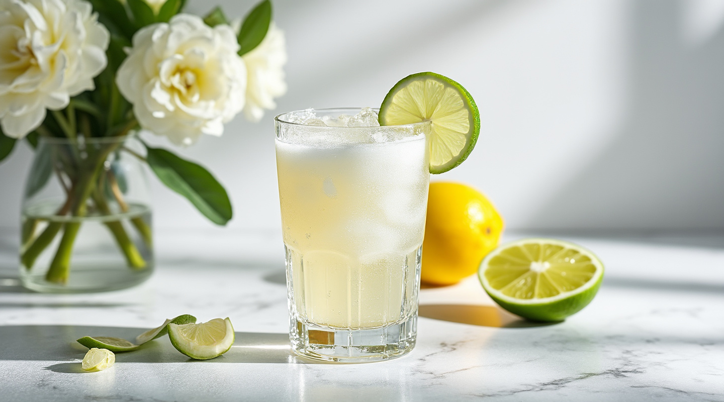 Snowball cocktail served in a Collins glass with garnish