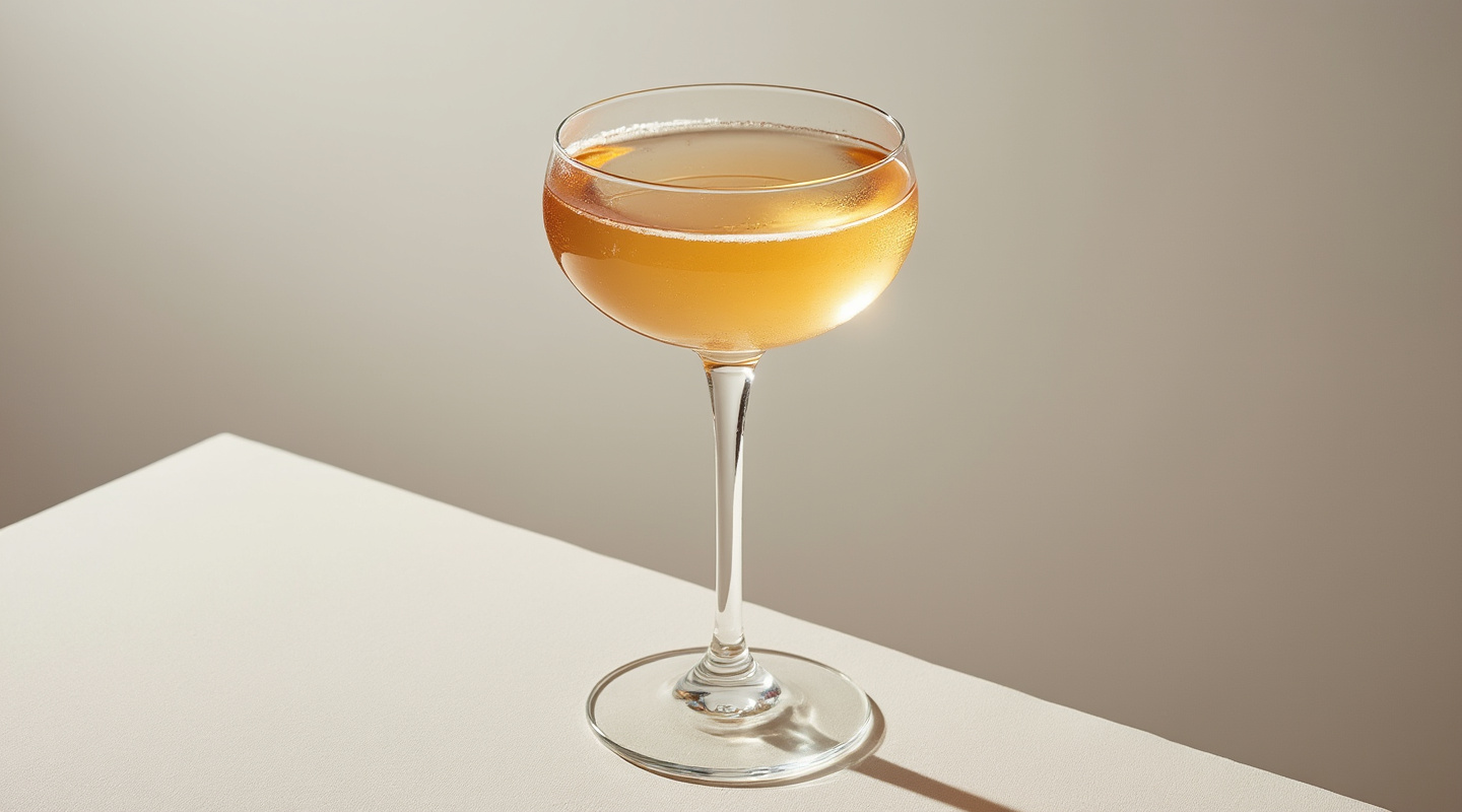A glass of Soyer Au Champagne with a scoop of vanilla ice cream topped with champagne.
