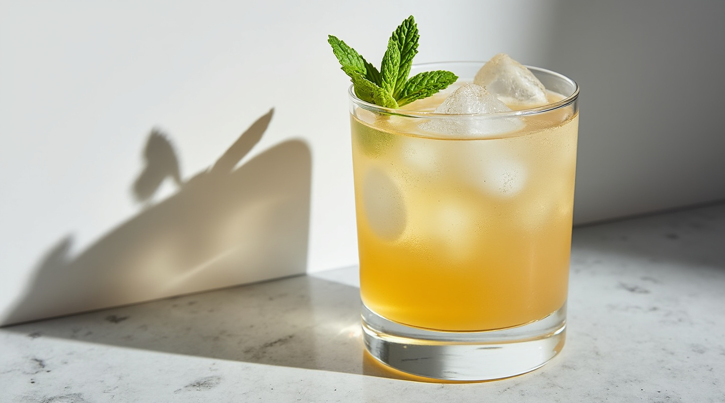 Beetle Jeuse cocktail served in a glass with mint garnish