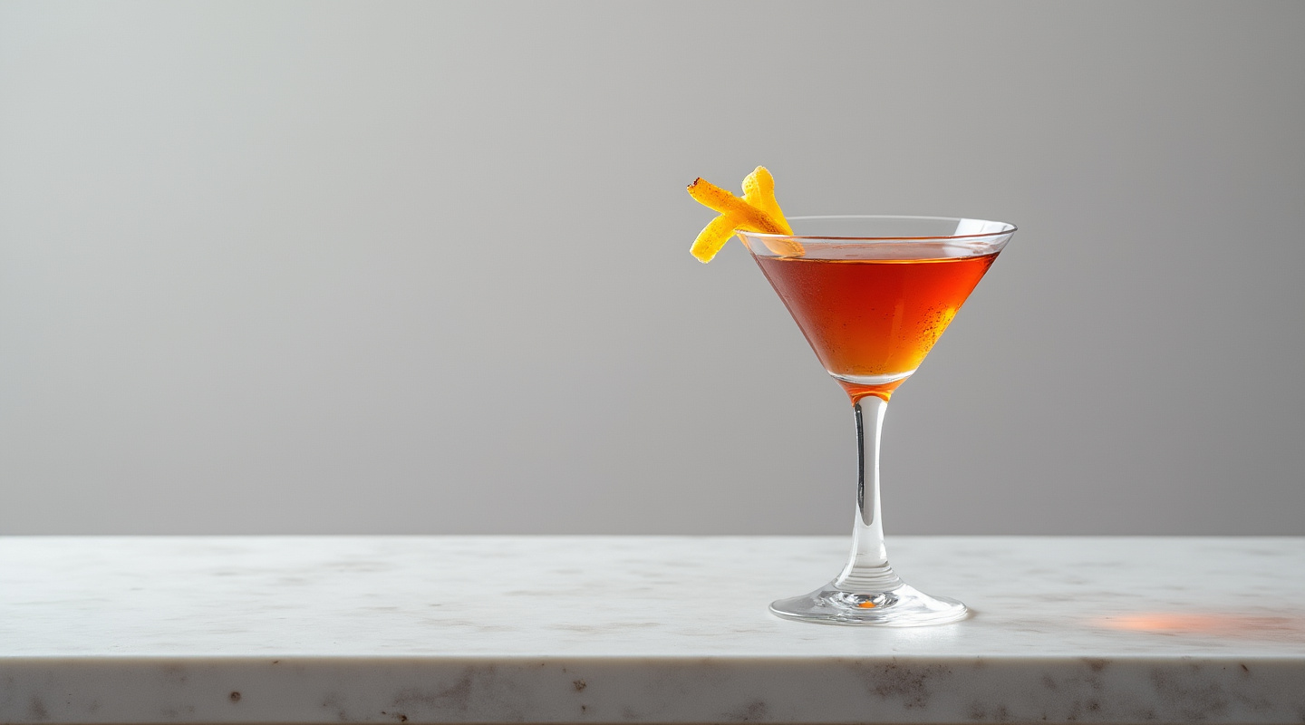 The Wentworth cocktail in a Martini glass with an orange zest twist