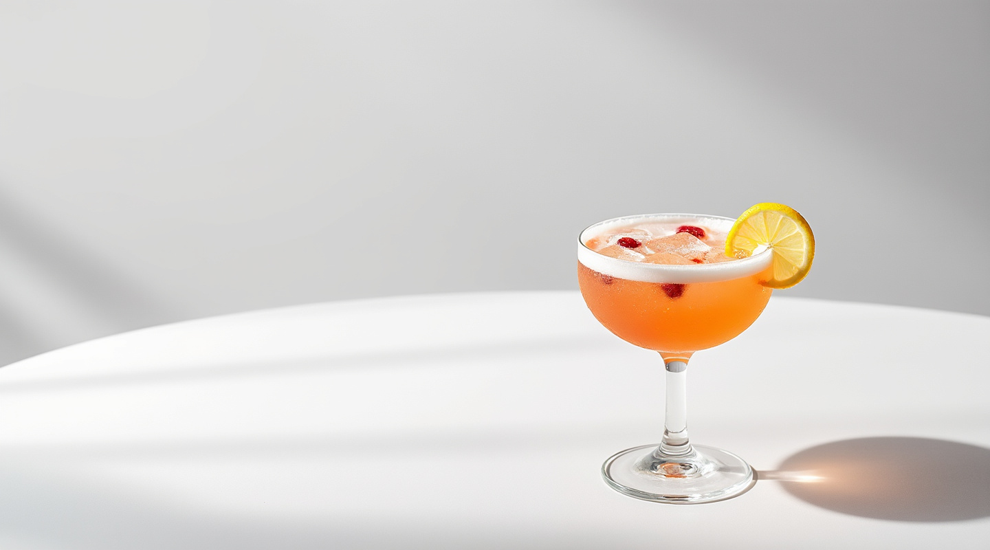 Wibble cocktail served in a chilled coupe glass with a lemon twist garnish