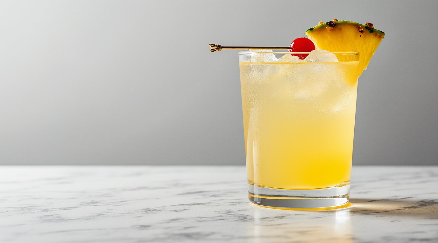 Yellow Bird cocktail garnished in a Collins glass