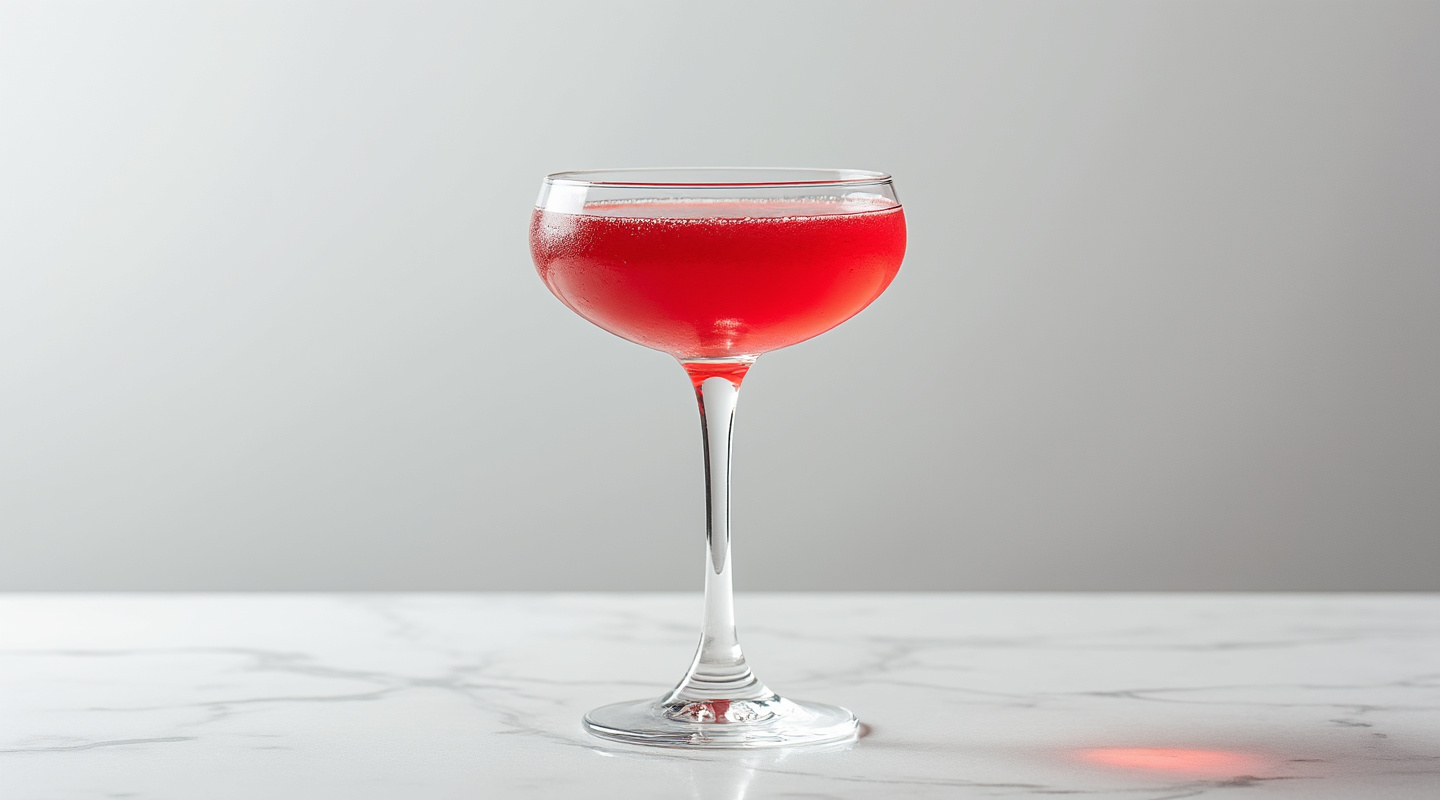 Cham Cham cocktail in a flute glass with seasonal berries garnish