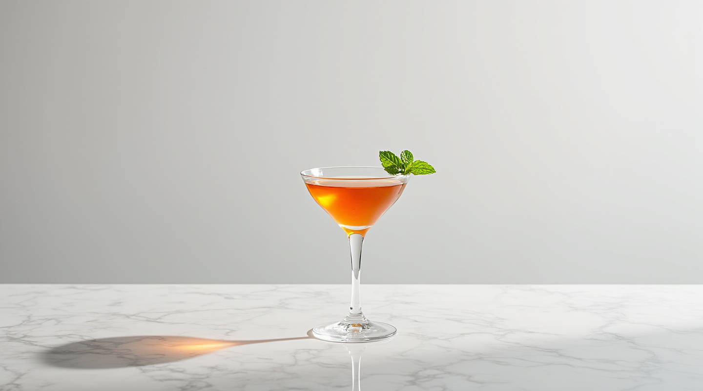 Army Martini served in a martini glass with a mint garnish.